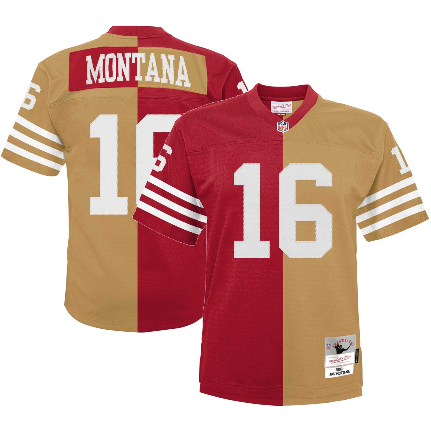 Joe Montana San Francisco 49ers Mitchell & Ness Youth Split Legacy Jersey - Scarlet/Gold
