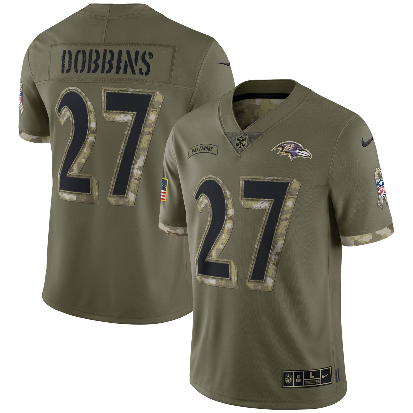 Men's Nike J.K. Dobbins Olive Baltimore Ravens 2022 Salute To Service Limited Jersey