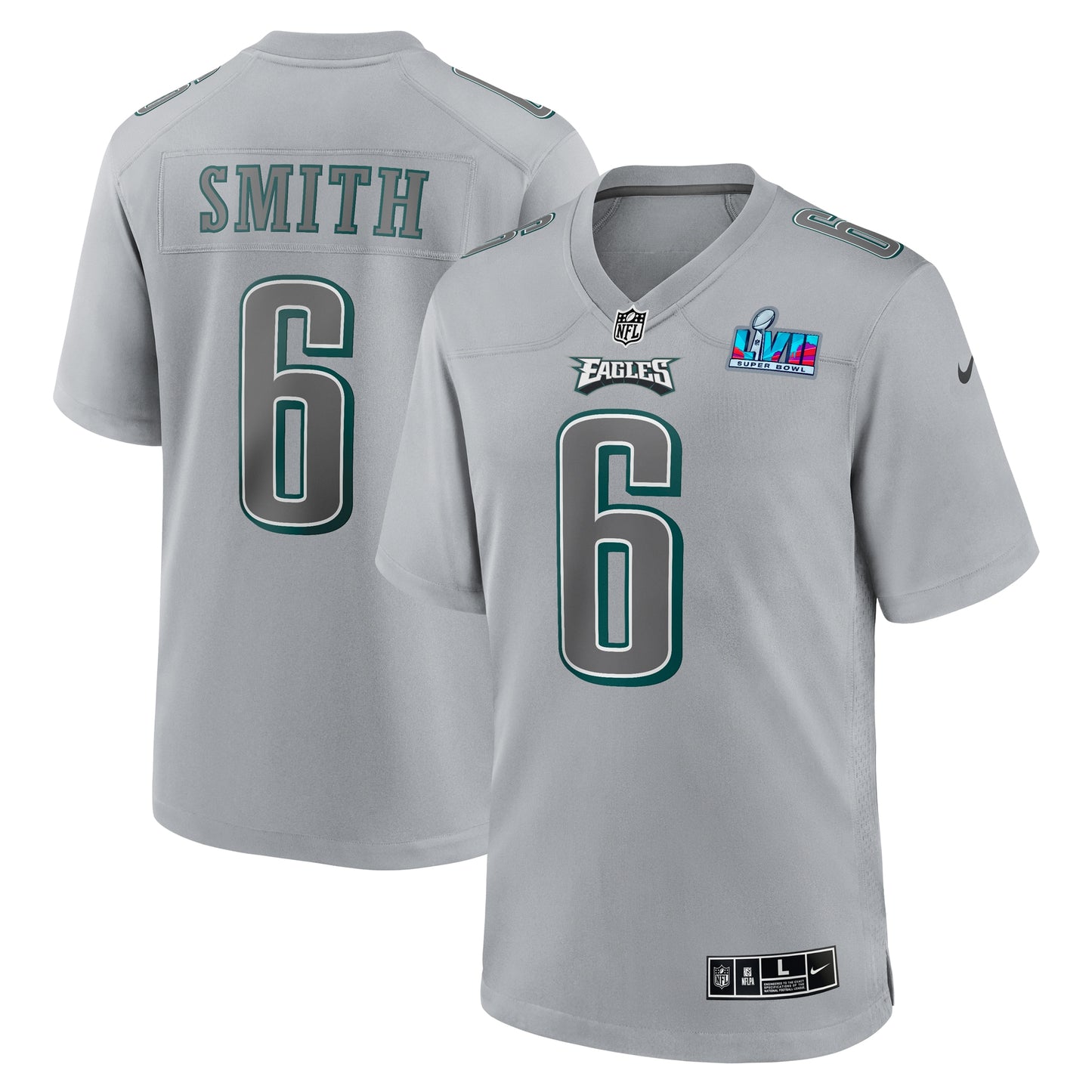 DeVonta Smith Philadelphia Eagles Nike Super Bowl LVII Patch Atmosphere Fashion Game Jersey - Gray